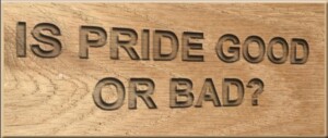 A wooden sign that says " pride goes for bad."